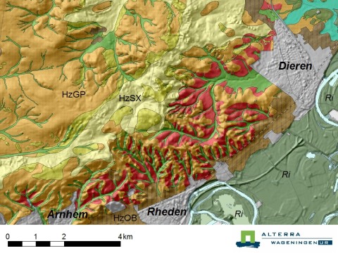 Landschappelijke 
                                   bodemkaart van de Veluwezoom op het niveau van Fysisch-Geografische Series.